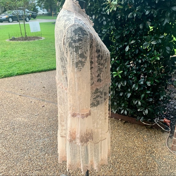 Passion Concept Lace Duster Cardigan – High Collar, Embroidered Sheer-Size M - Picture 4 of 11